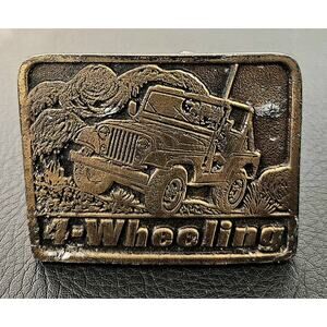 Vintage 1970s Tiffany Studio, NY, BELT BUCKLE 4 WHEELIN', Brass Square